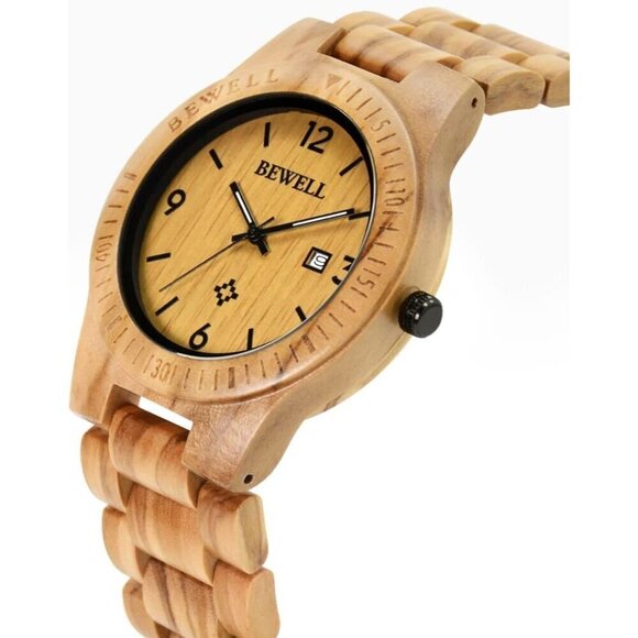 ✨ Bewell Analog Quartz Men Cream Wooden Handmade Movement Lightweight Watches - Picture 3 of 7